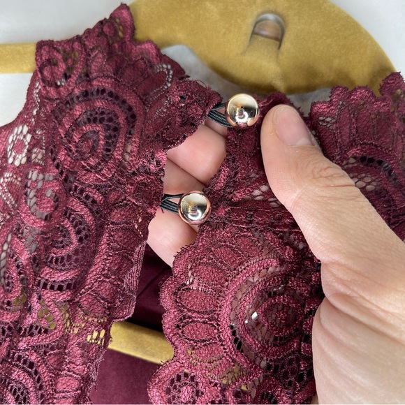 FASHION NOVA Burgundy Lace and Faux Suede Criss Cross Front and Back Dress MED - Picture 5 of 6